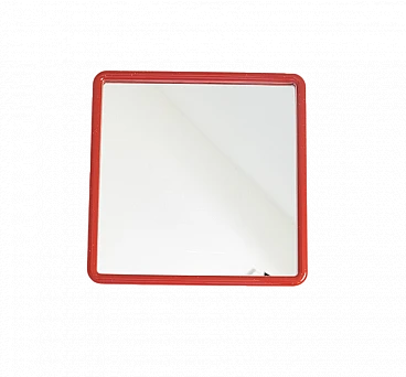 Square red plastic wall mirror, 1980s