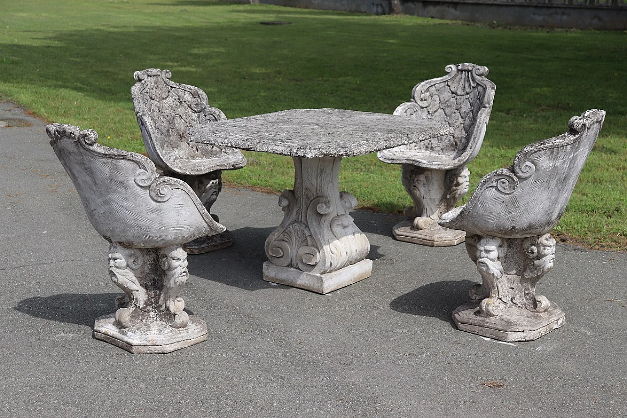 Table and four armchairs in decorated grit and cement, 1920s 2