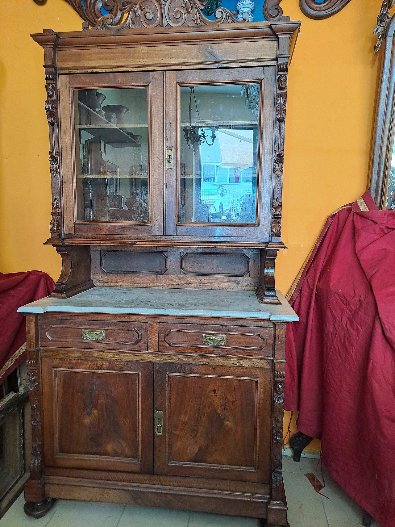 Carved walnut sideboard with Carrara marble top, 19th century 2