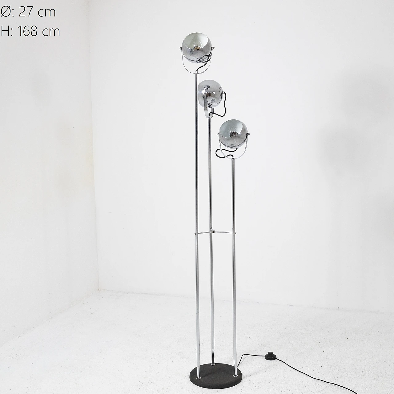 Chromed and black metal three-light floor lamp, 1970s 12