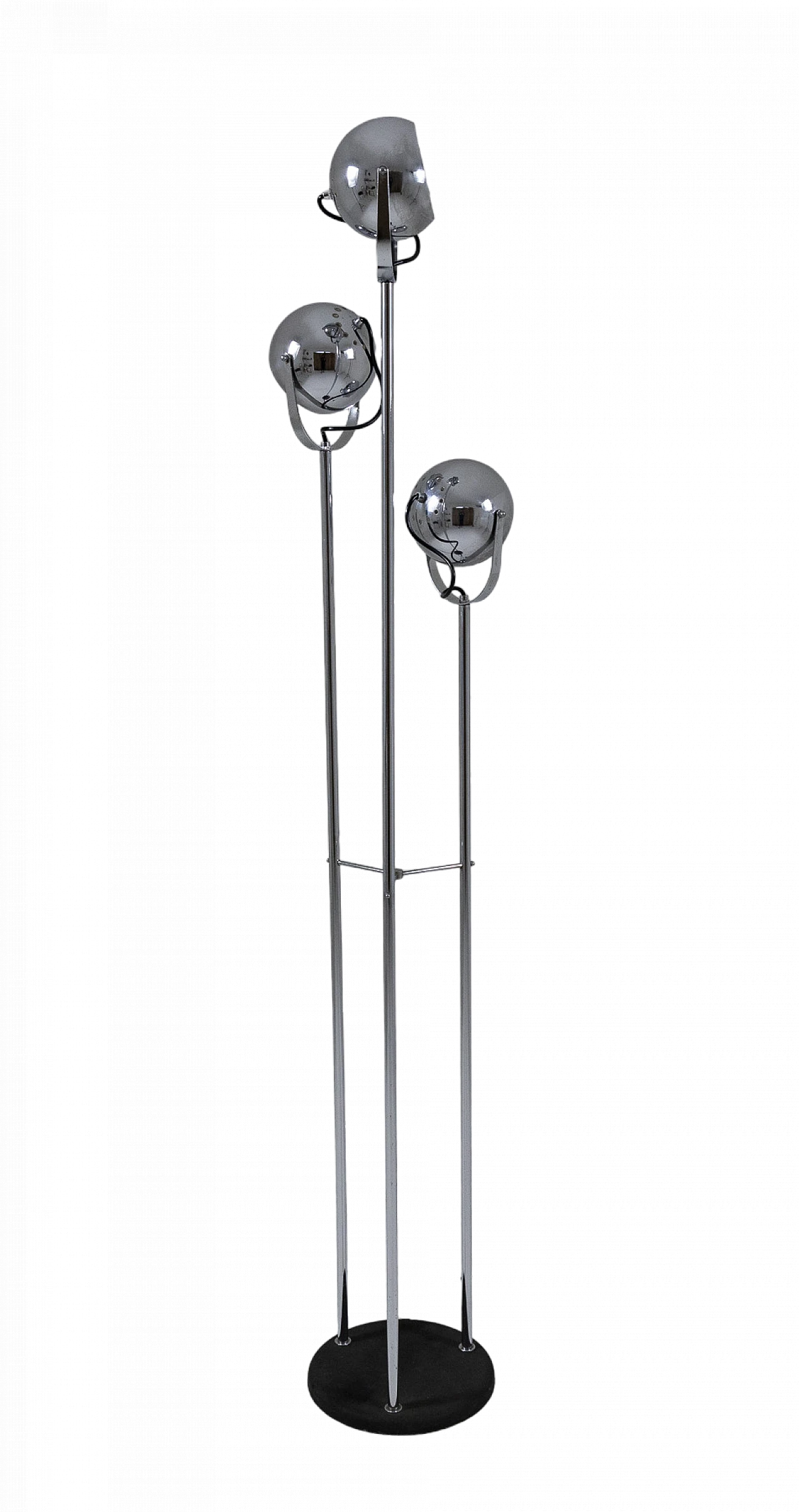 Chromed and black metal three-light floor lamp, 1970s 13