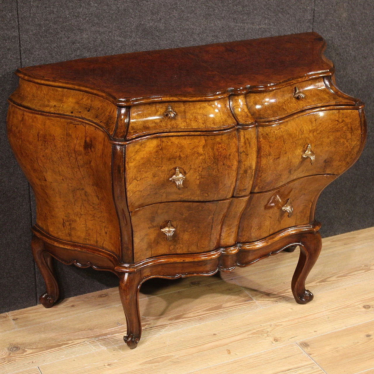 Dresser in walnut, briar & beech wood with two drawers & curled feet 1