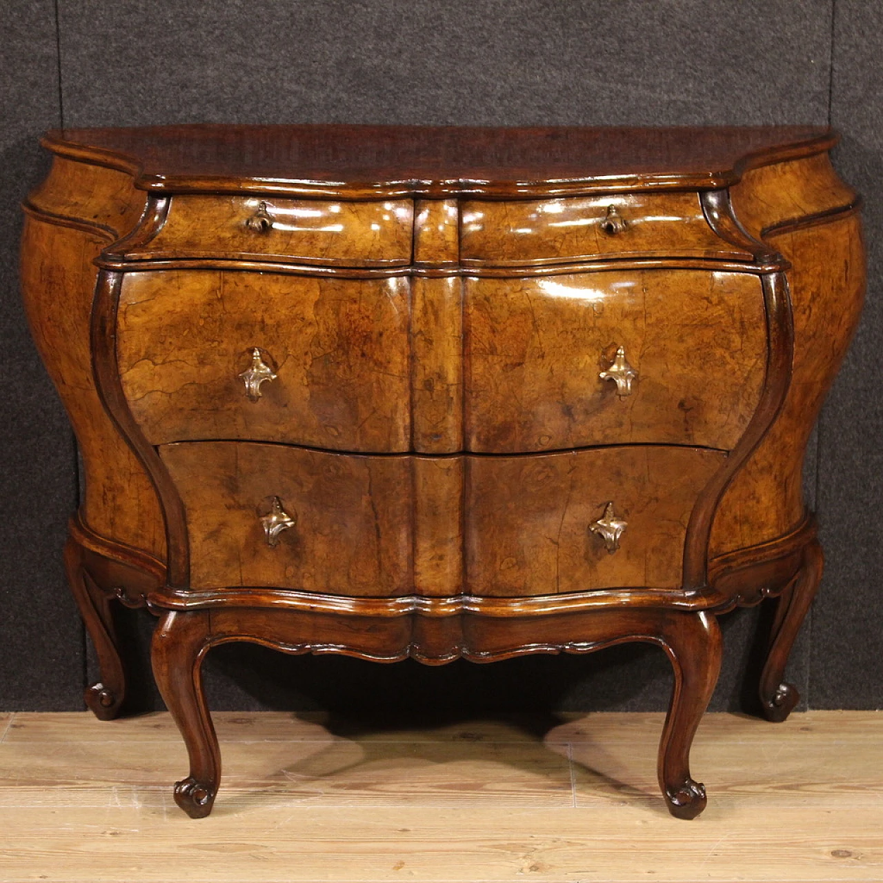 Dresser in walnut, briar & beech wood with two drawers & curled feet 3