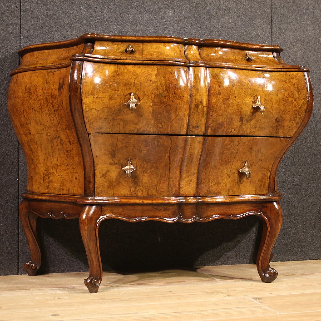 Dresser in walnut, briar & beech wood with two drawers & curled feet 5