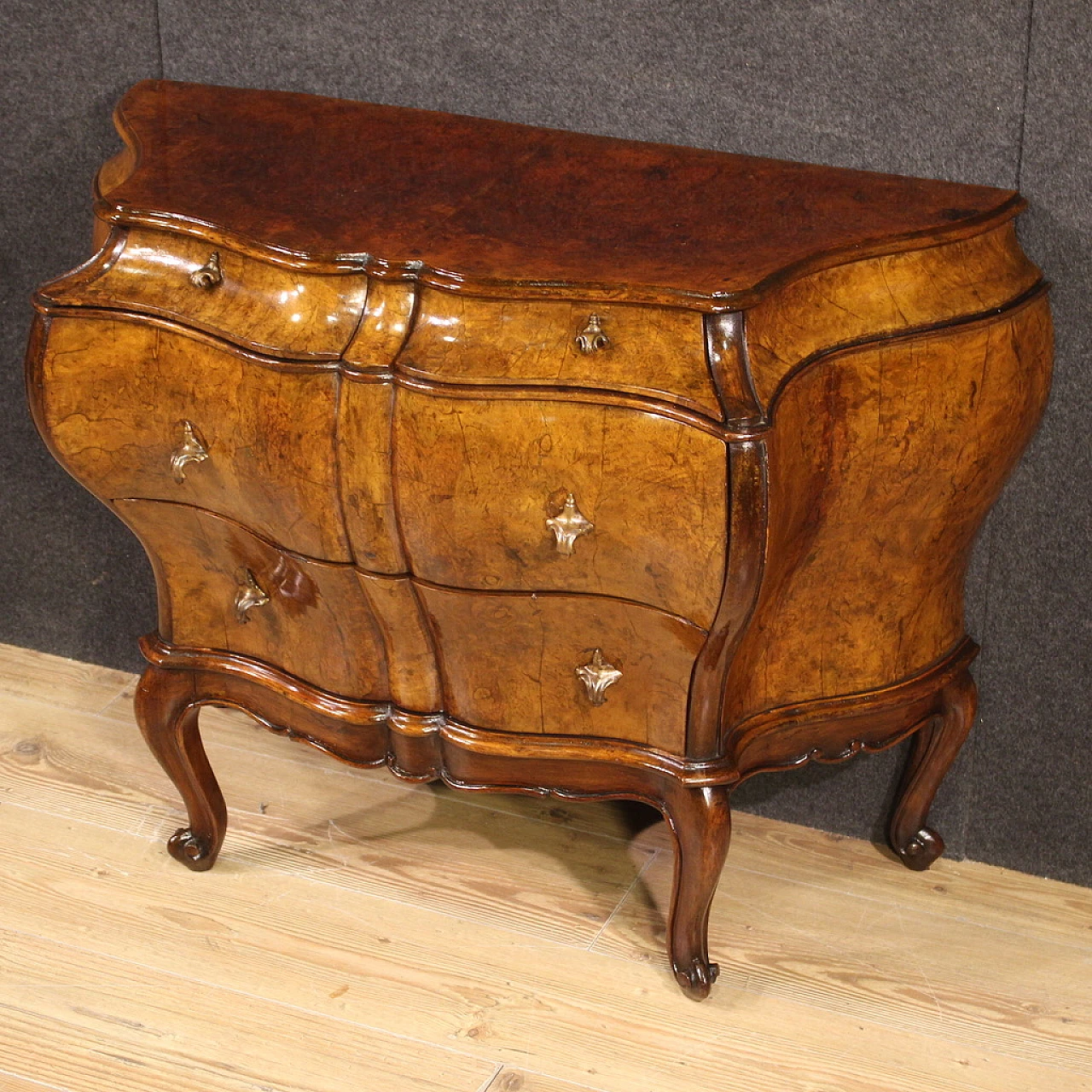 Dresser in walnut, briar & beech wood with two drawers & curled feet 9