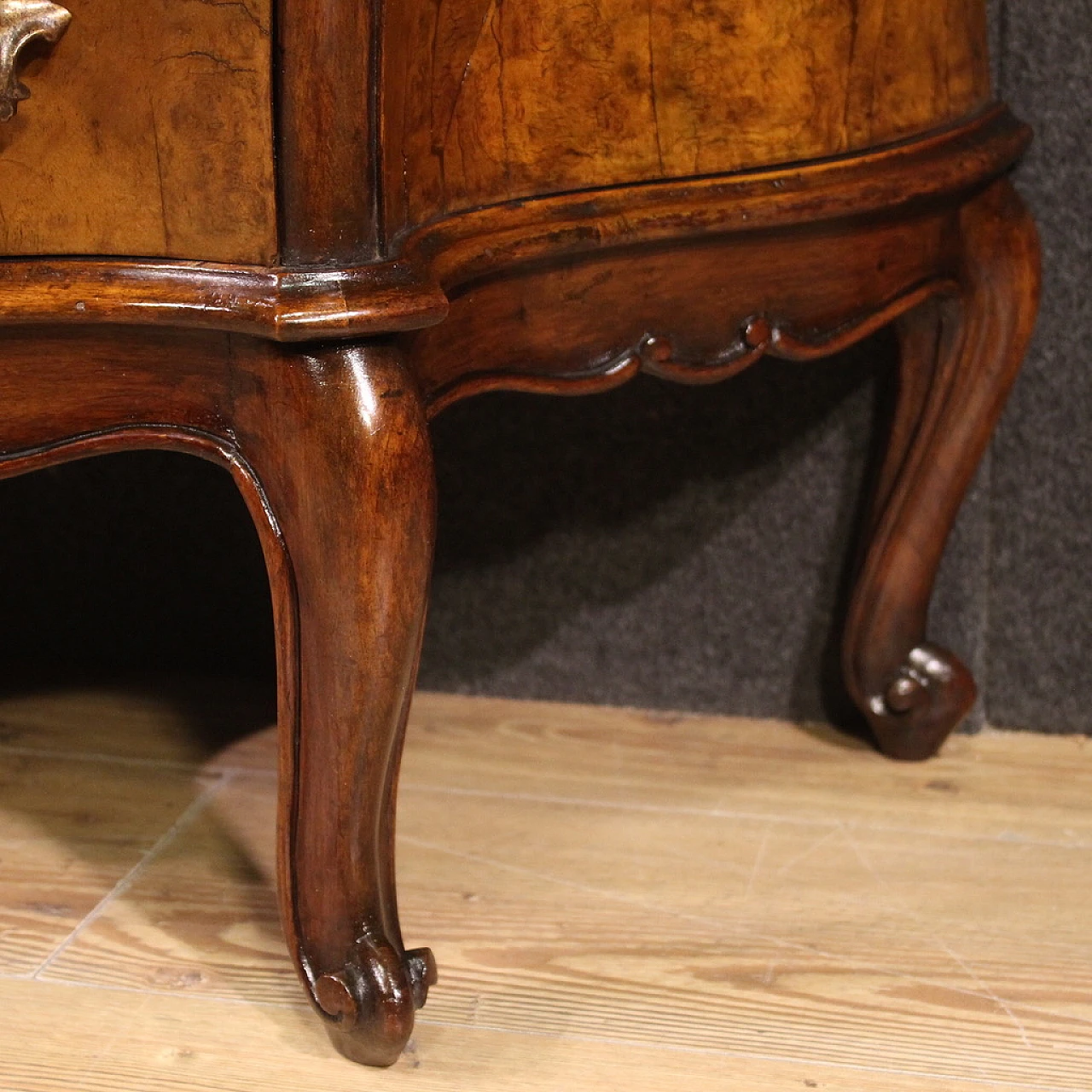 Dresser in walnut, briar & beech wood with two drawers & curled feet 11