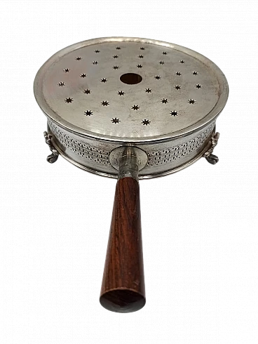 Metal food warmer with wooden handle, 1960s