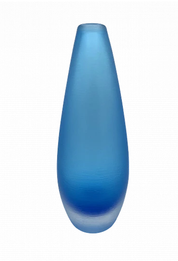Vaso inciso in vetro azzurro di Paolo Venini, anni '80
