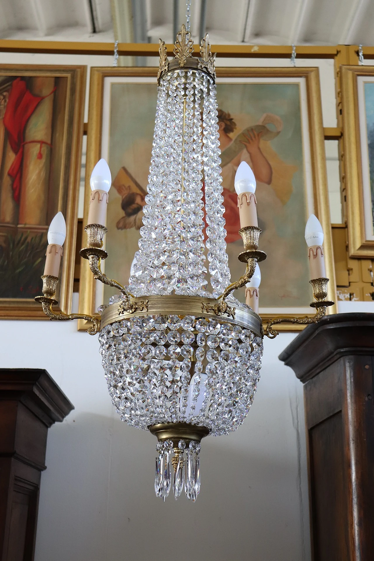 Empire style gilded bronze and crystal chandelier, late 19th century 8