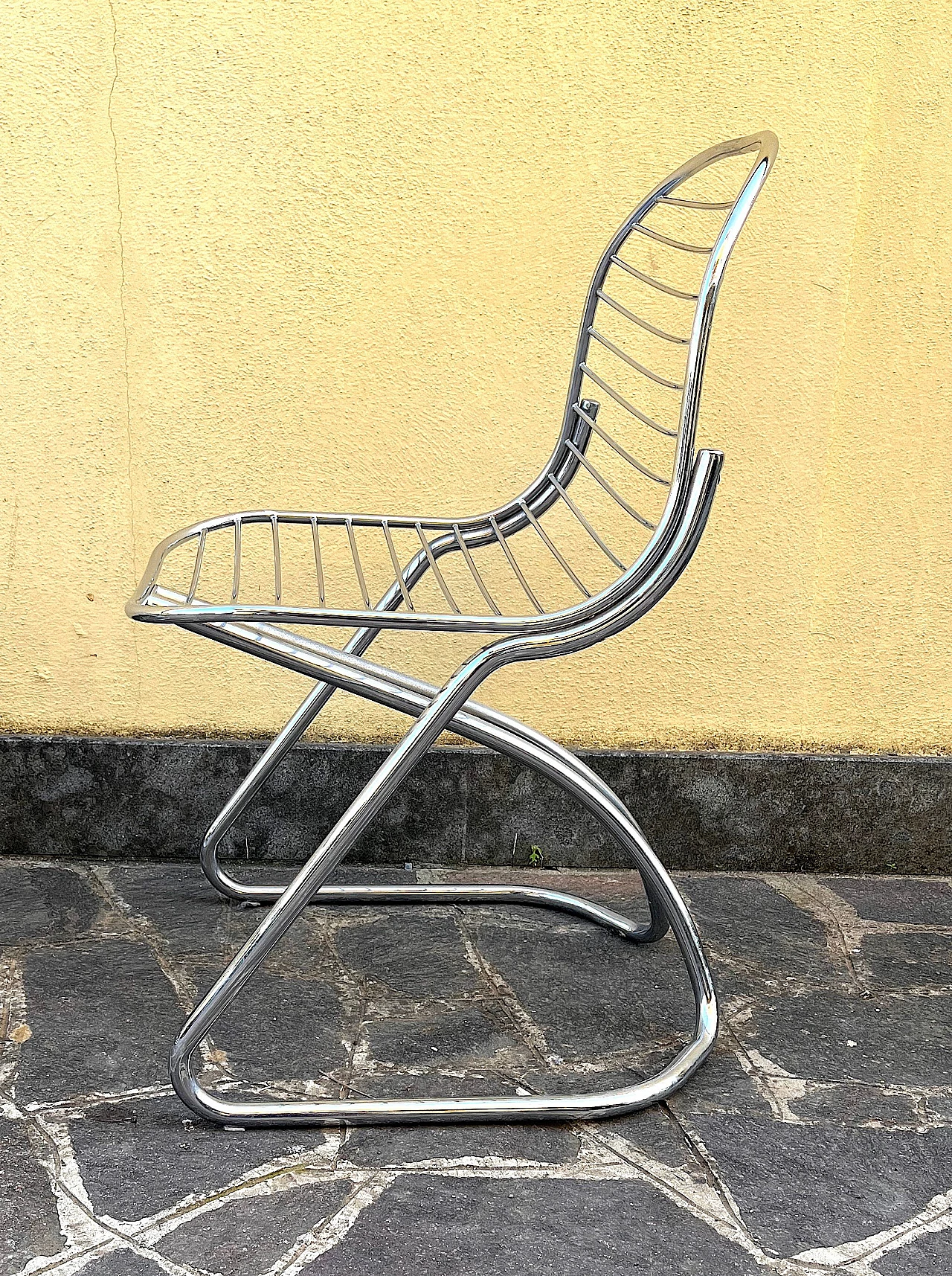 4 Chromed steel wire chairs by Gastone Rinaldi for Riva, 1960s 1