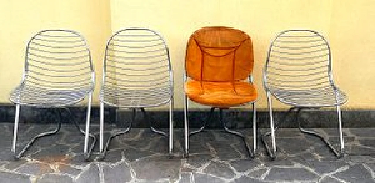 4 Chromed steel wire chairs by Gastone Rinaldi for Riva, 1960s 8