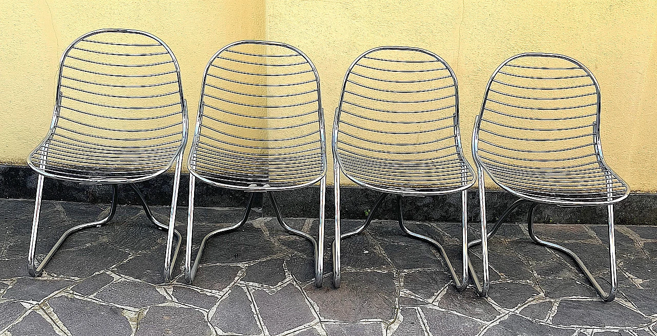 4 Chromed steel wire chairs by Gastone Rinaldi for Riva, 1960s 10