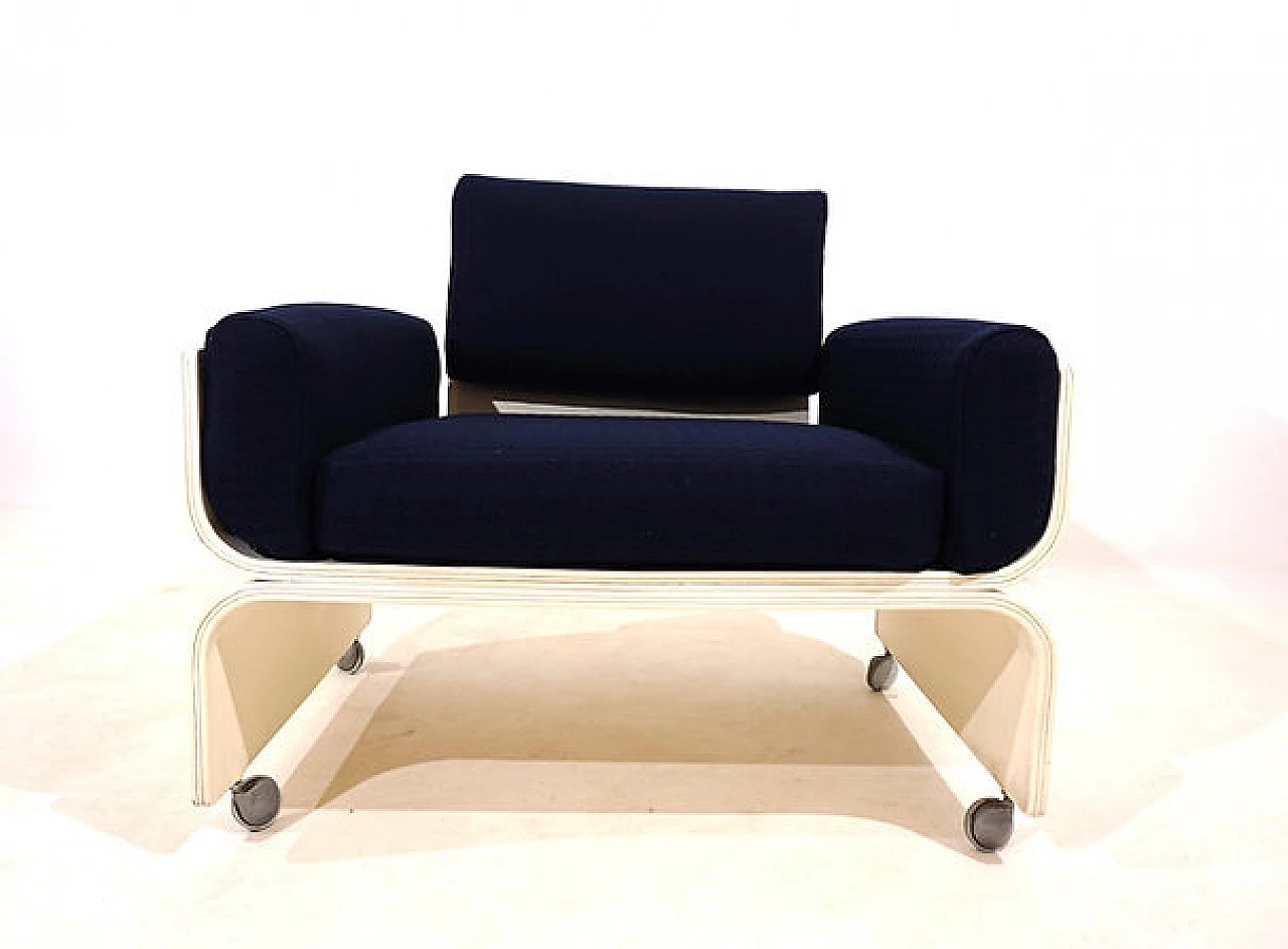 Wood, plastic and fabric Olympic Airways armchair, 1960s 6