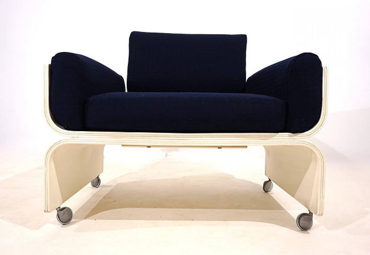 Wood, plastic and fabric Olympic Airways armchair, 1960s 7