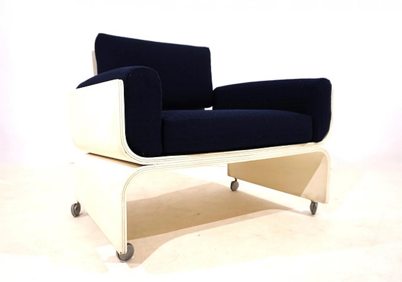 Wood, plastic and fabric Olympic Airways armchair, 1960s 8