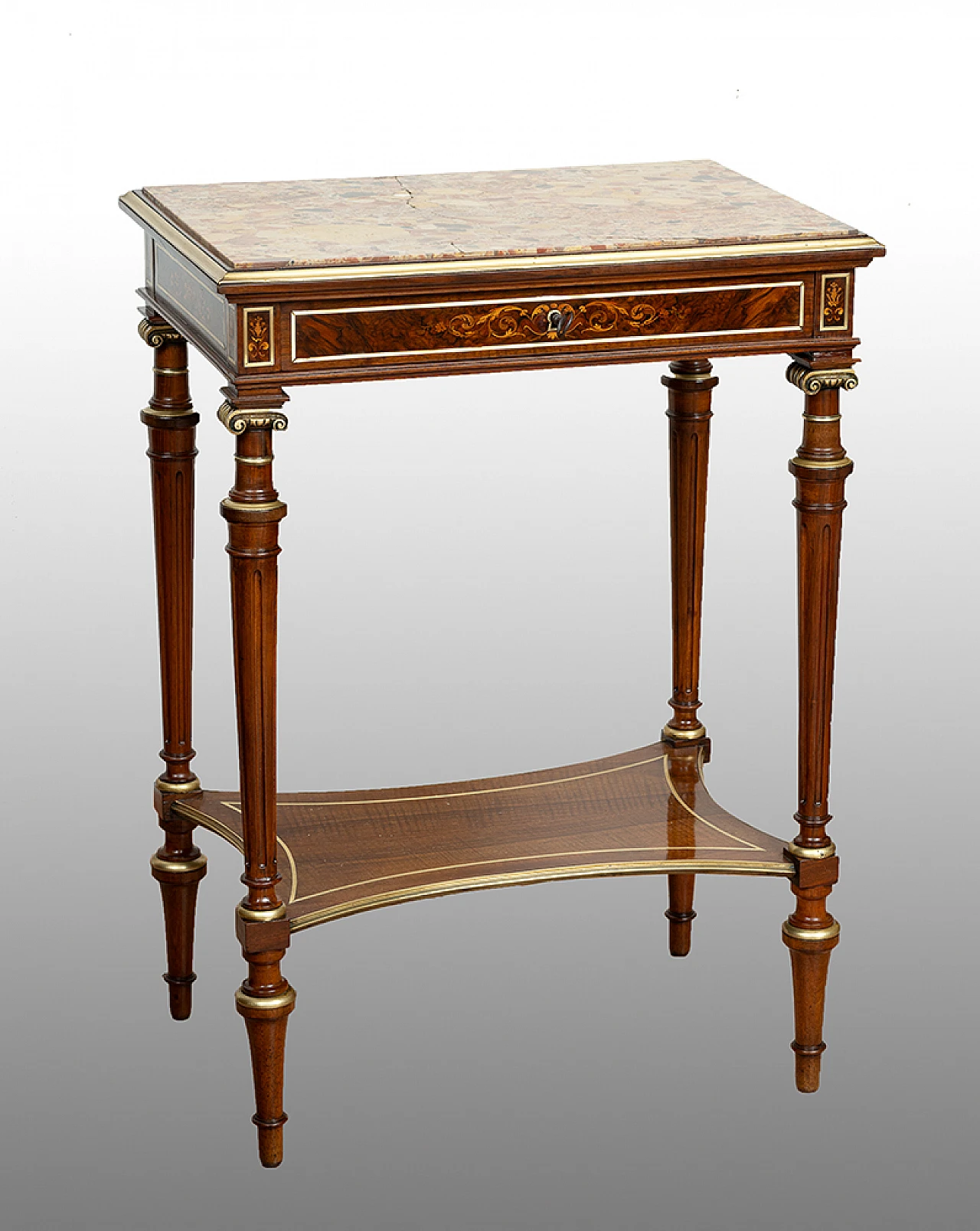 Mahogany coffee table with breccia top & bronze details, 19th century 1