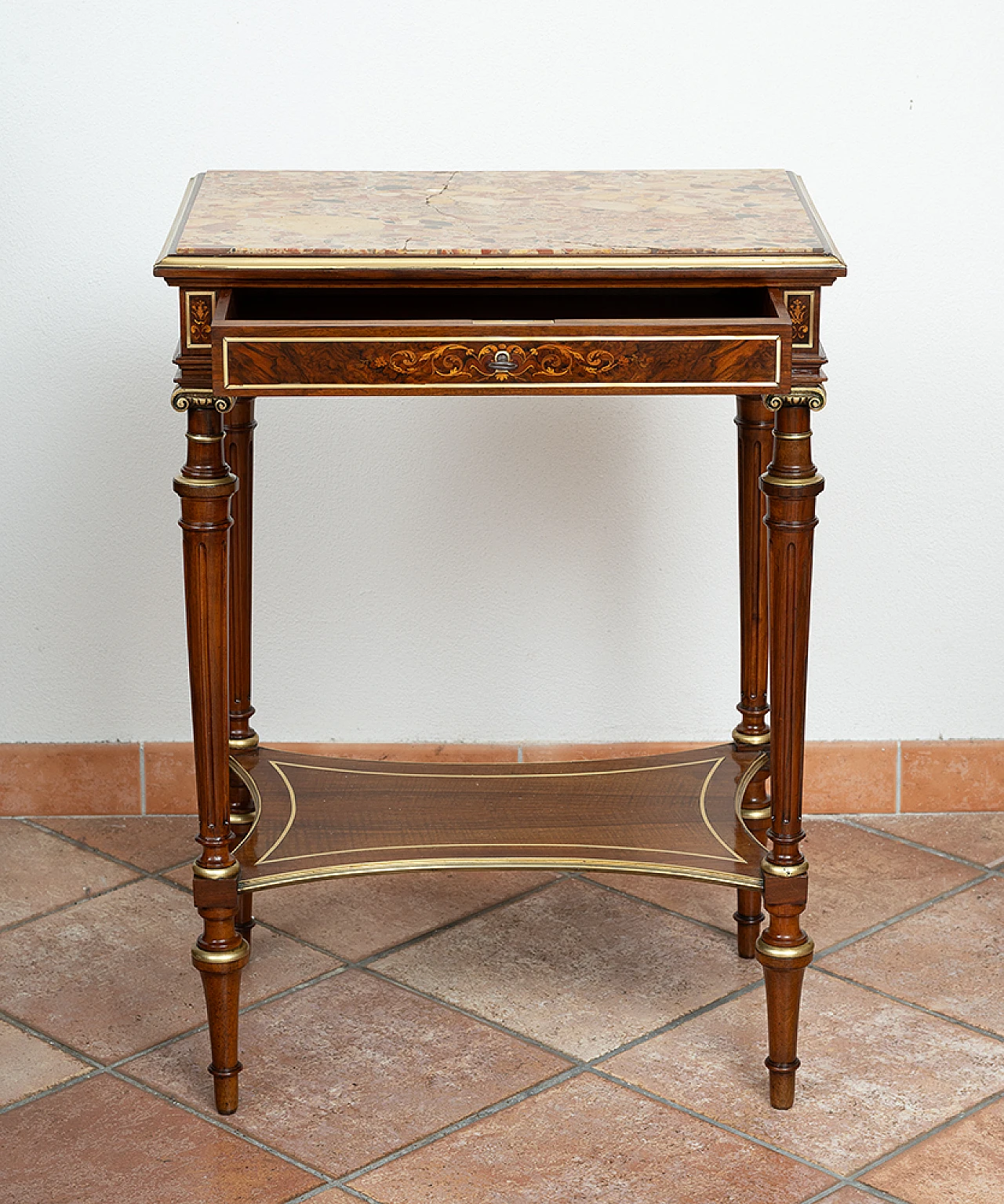 Mahogany coffee table with breccia top & bronze details, 19th century 6