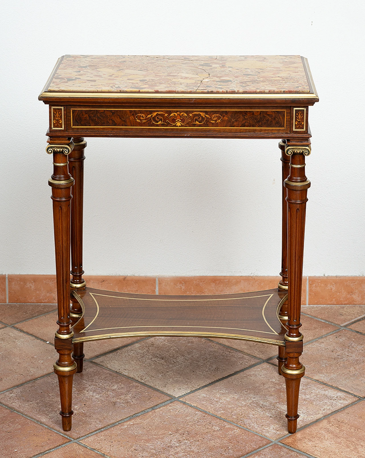 Mahogany coffee table with breccia top & bronze details, 19th century 7