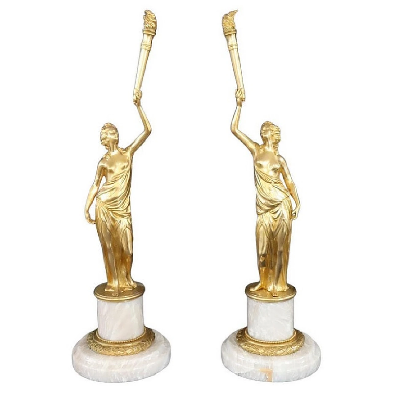 Pair of gilded bronzes on alabaster base, 1930s 1