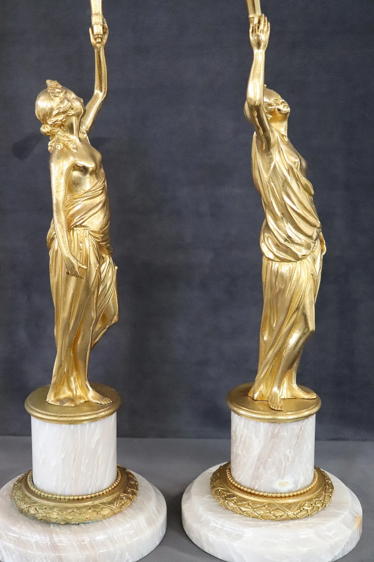 Pair of gilded bronzes on alabaster base, 1930s 15