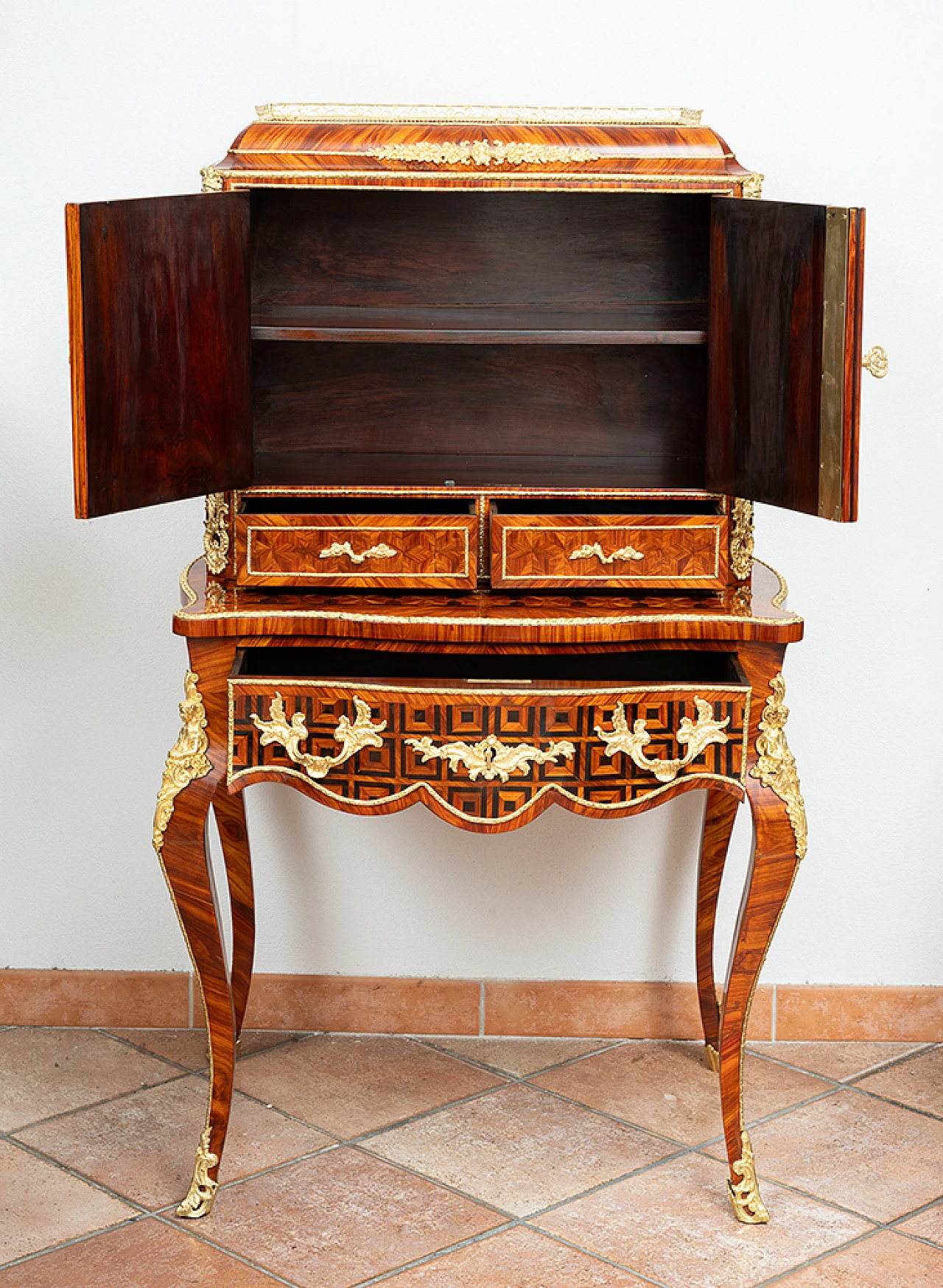 Bonheur du jour Napoleon III writing desk in exotic woods,19th century 9