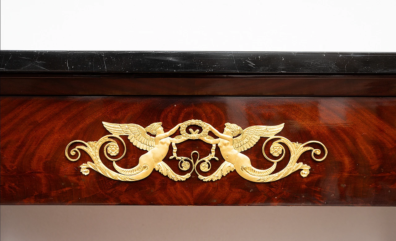 Console in mahogany feather with black marble top, 19th century 3