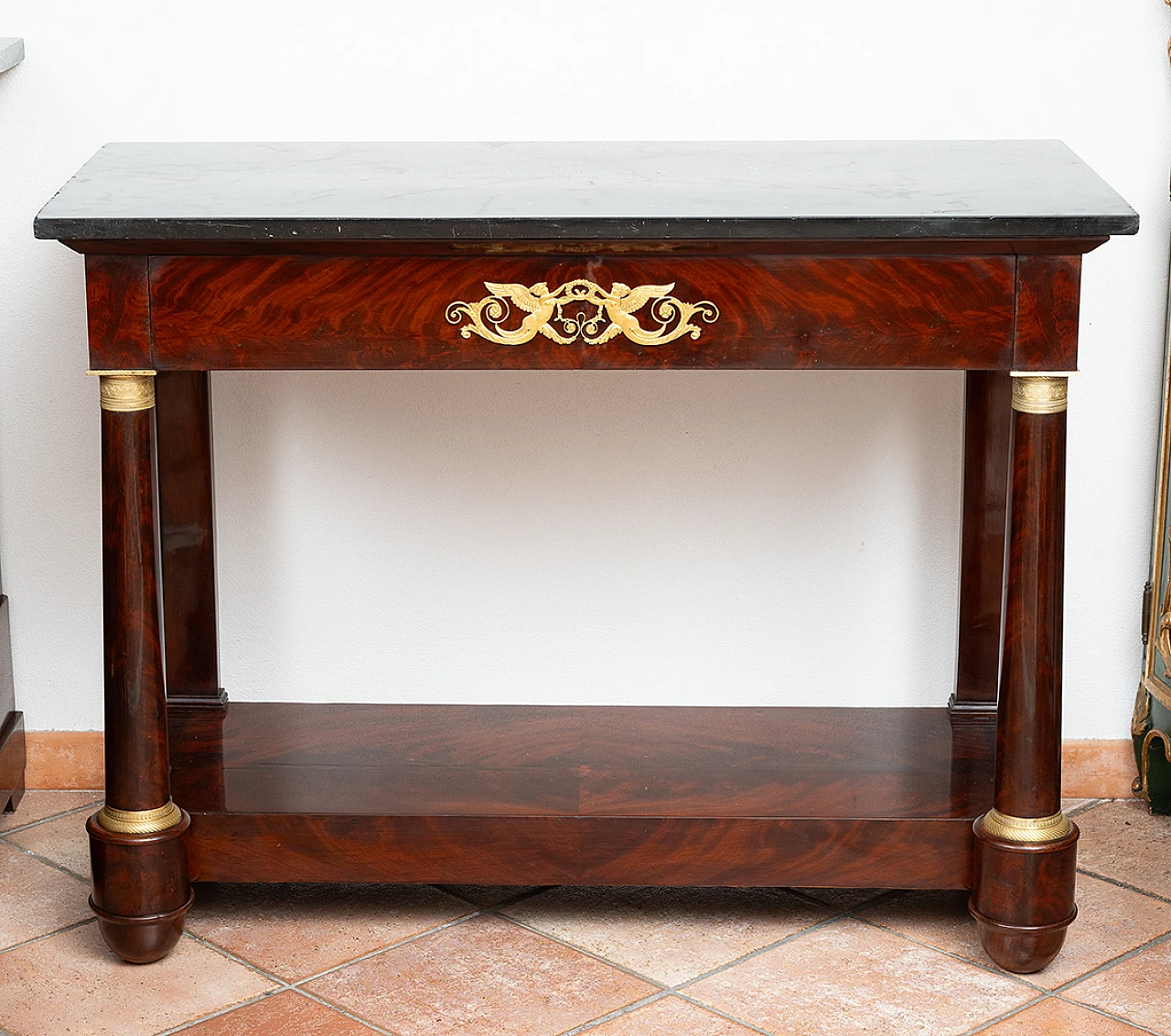 Console in mahogany feather with black marble top, 19th century 5