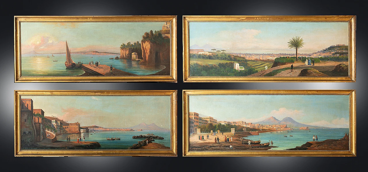 Girolamo Gianni, 4 views of Naples, oil on canvas, 19th century 1