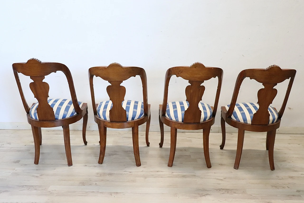 4 Chairs in solid walnut with striped fabric, 19th century 11