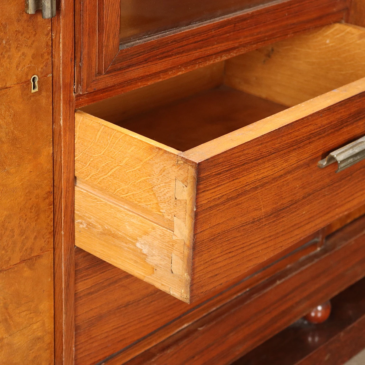 Walnut and burl veneer sideboard with mirror and hinged doors, 1920s 6