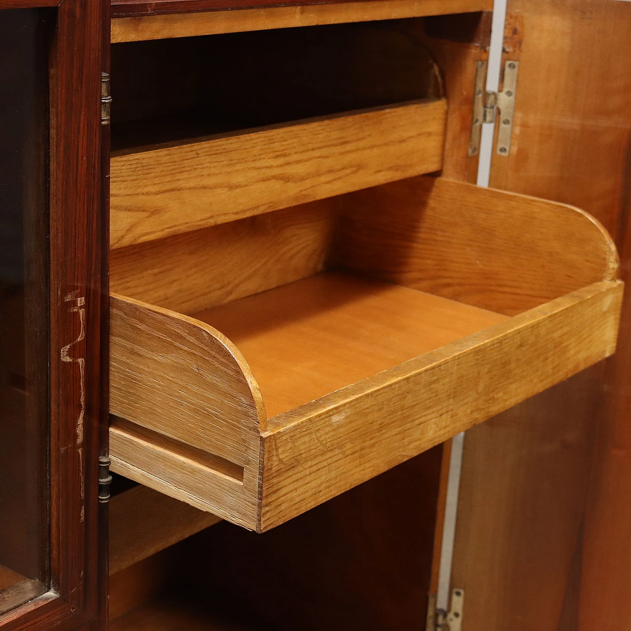 Walnut and burl veneer sideboard with mirror and hinged doors, 1920s 8