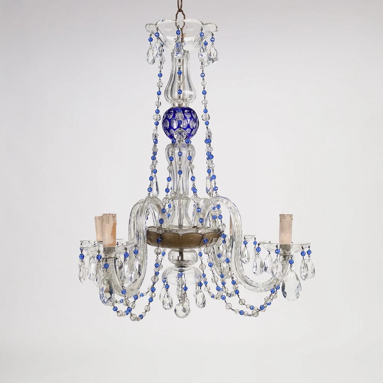 Rococo style stained glass chandelier, 1950s 3