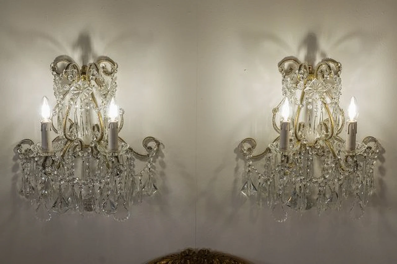 Pair of two-light wall lamps in Maria Theresa style, 1940s 1