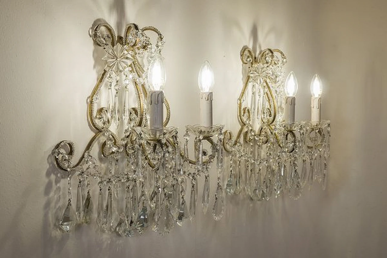 Pair of two-light wall lamps in Maria Theresa style, 1940s 2