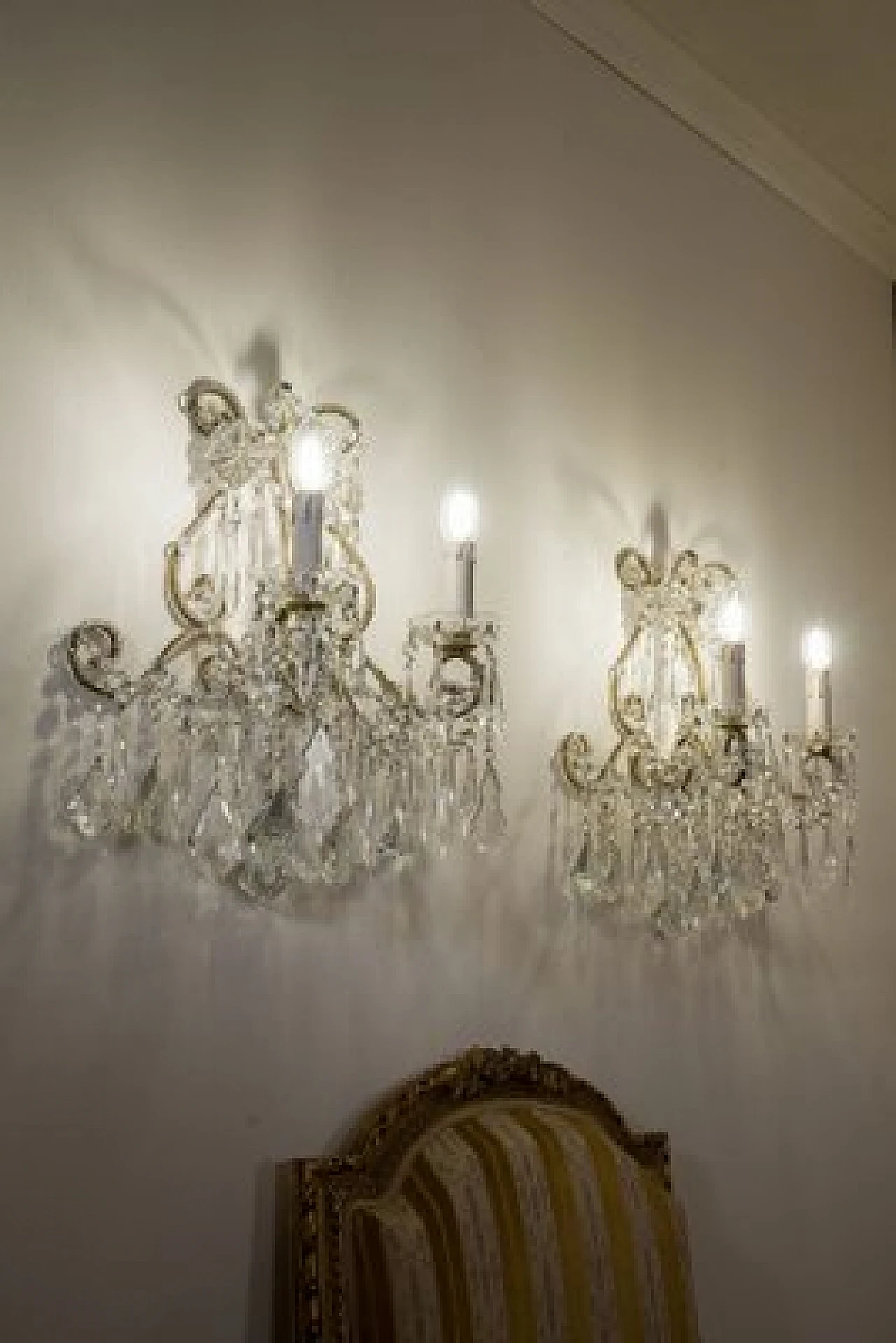 Pair of two-light wall lamps in Maria Theresa style, 1940s 5