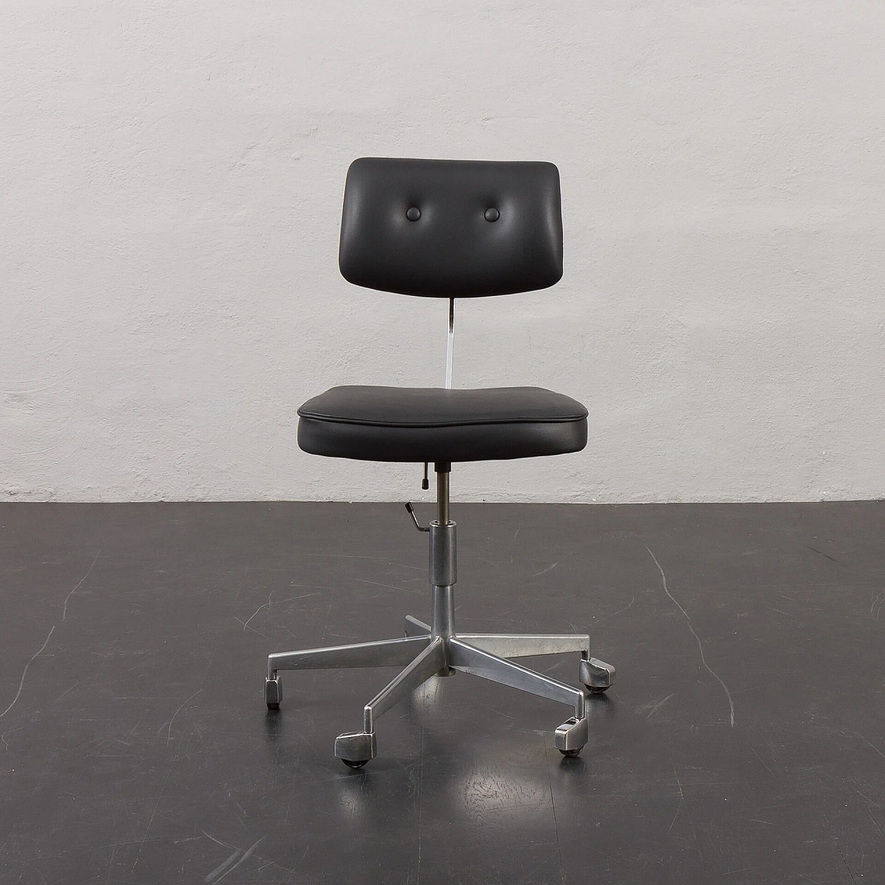 Chromed metal and black leather office chair by Labofa, 1960s 3