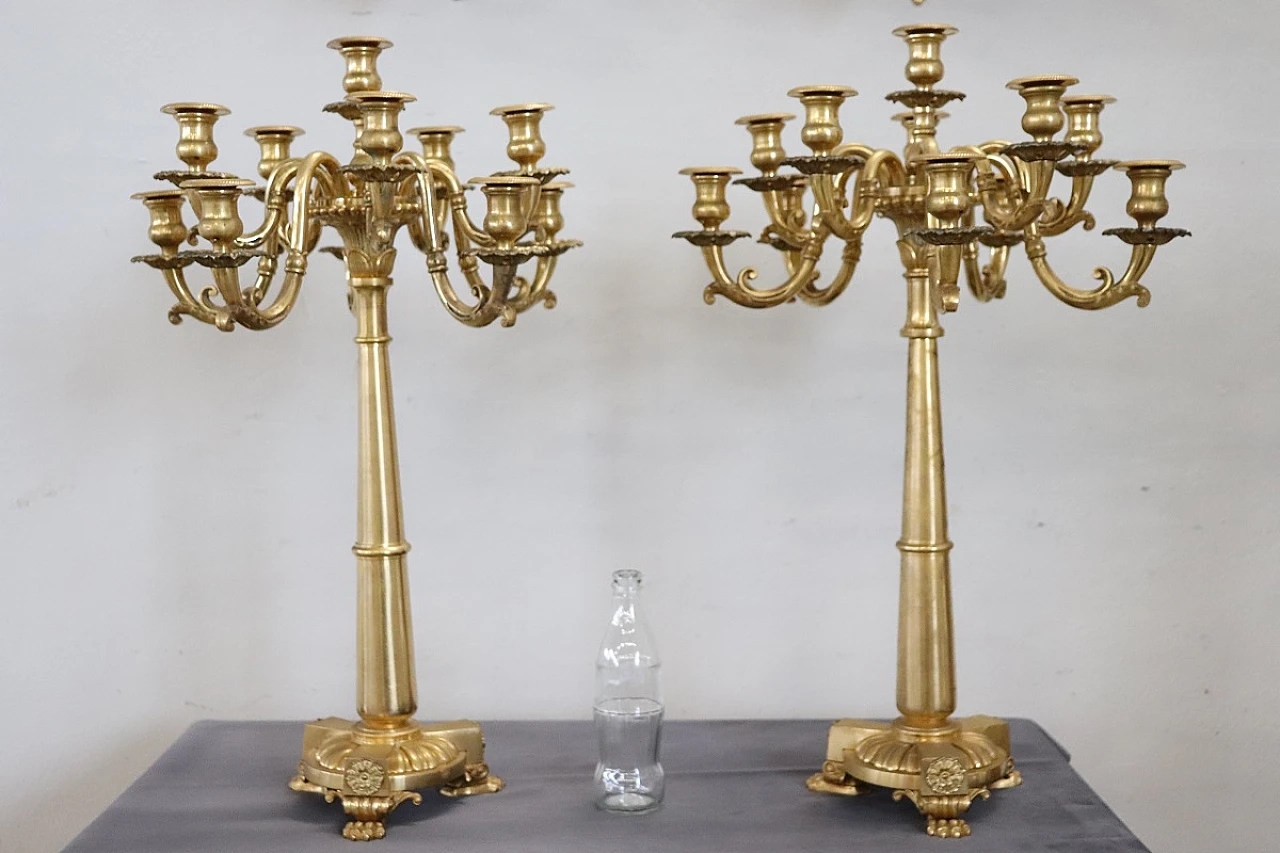 Pair of gilded bronze candlesticks, late 19th century 14