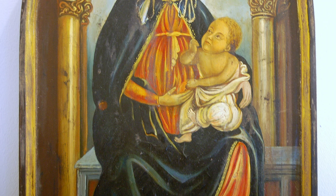 Madonna of the Roses, painting on panel, 19th century 4