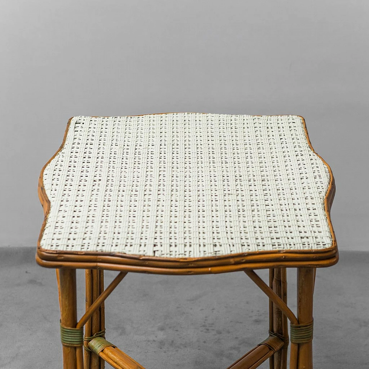 Coffee table in wood & bamboo with Vienna straw top, 1950s 4