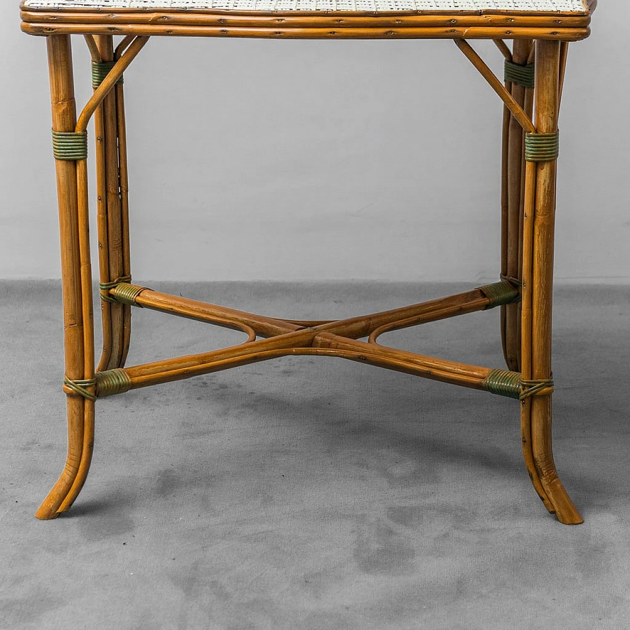 Coffee table in wood & bamboo with Vienna straw top, 1950s 7