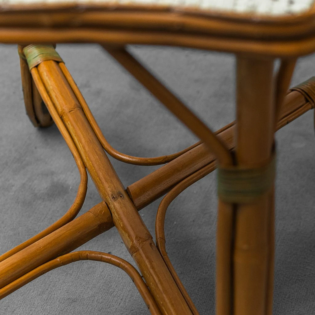 Coffee table in wood & bamboo with Vienna straw top, 1950s 8