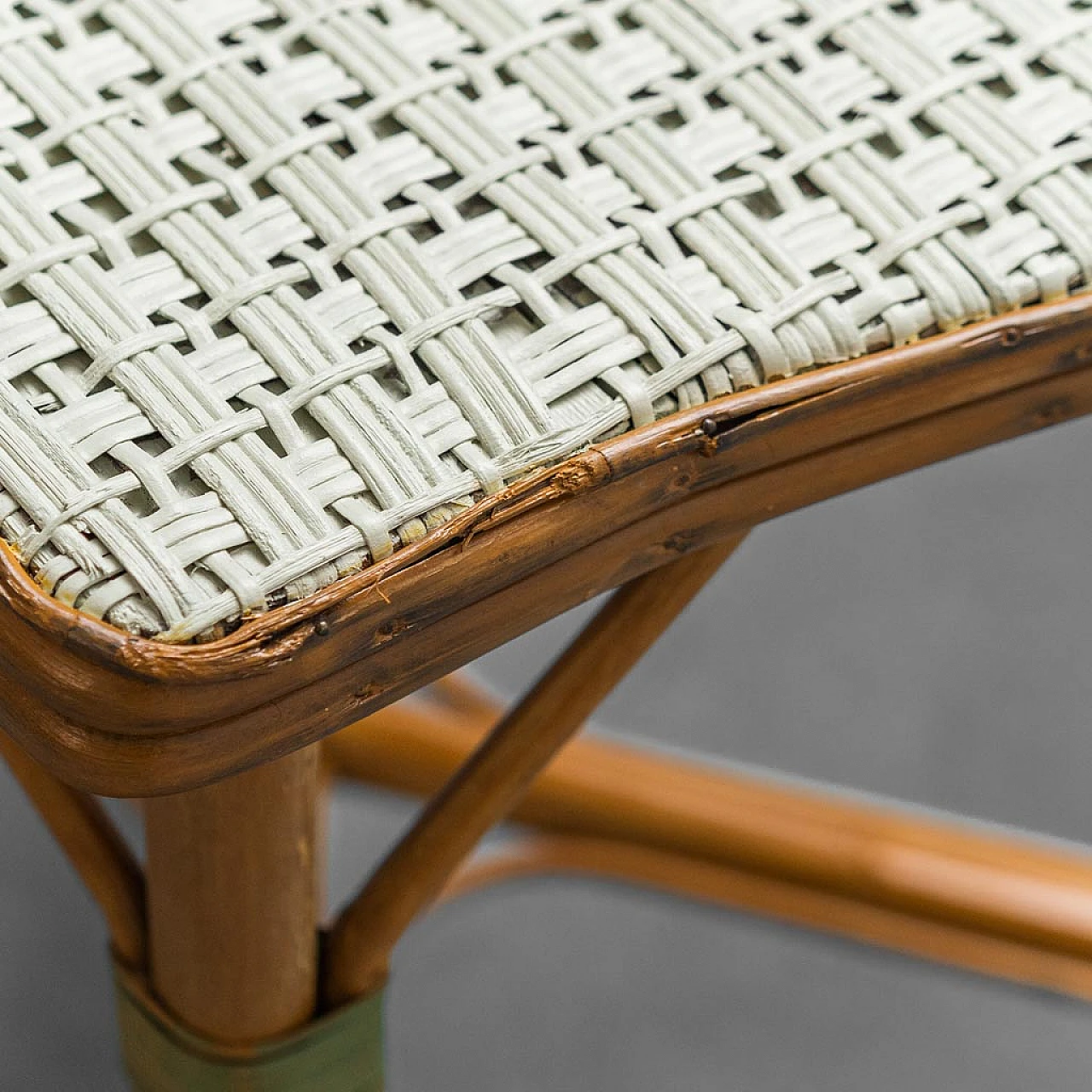 Coffee table in wood & bamboo with Vienna straw top, 1950s 9