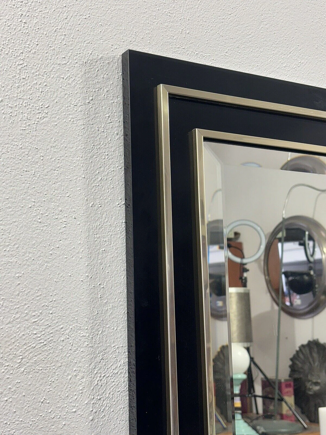 Gilded metal and black lacquered wood console and mirror, 1970s 5