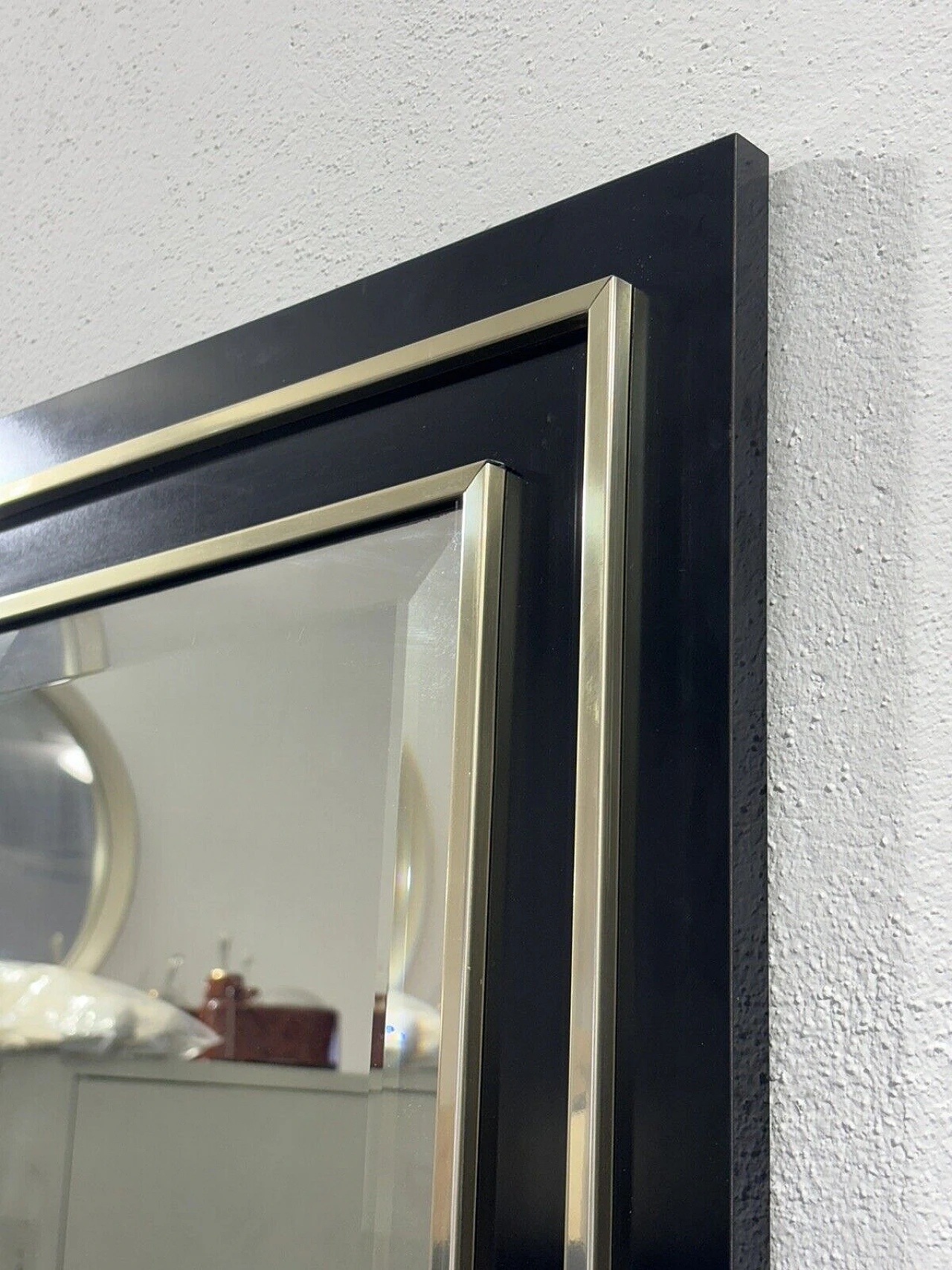 Gilded metal and black lacquered wood console and mirror, 1970s 7