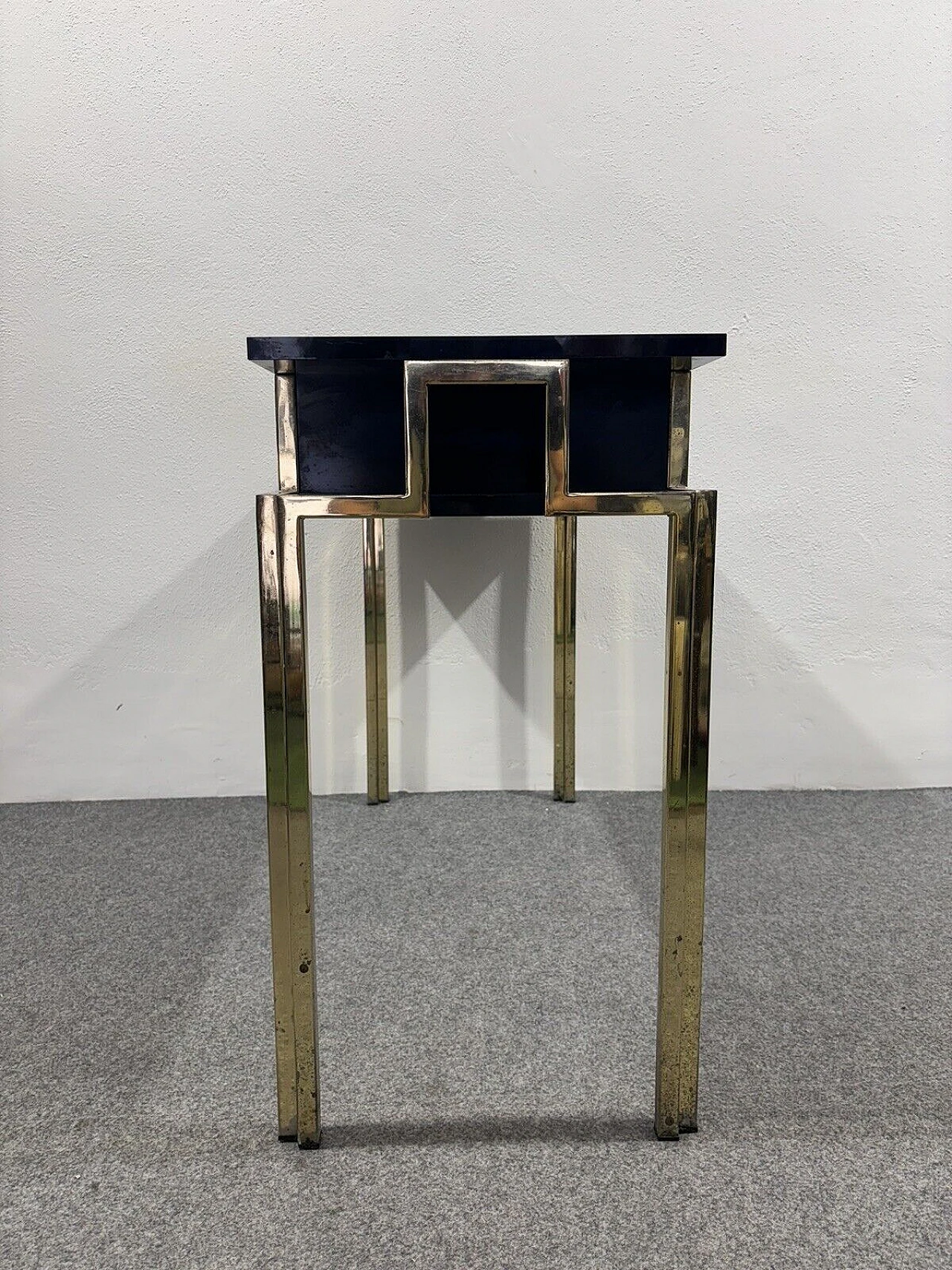 Gilded metal and black lacquered wood console and mirror, 1970s 23