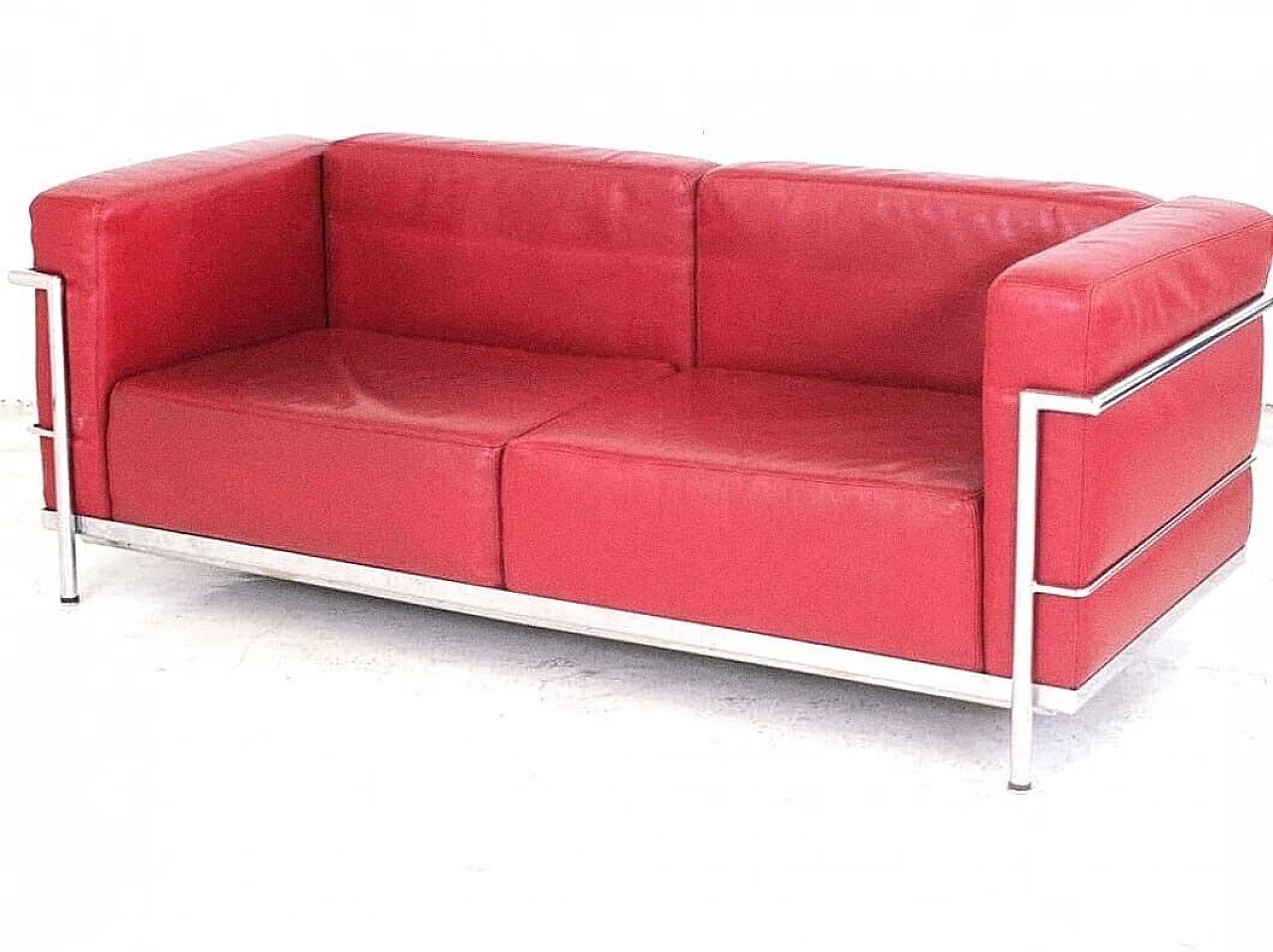 Red leather sofa in the LC3 style by Le Corbusier, 1980s 1