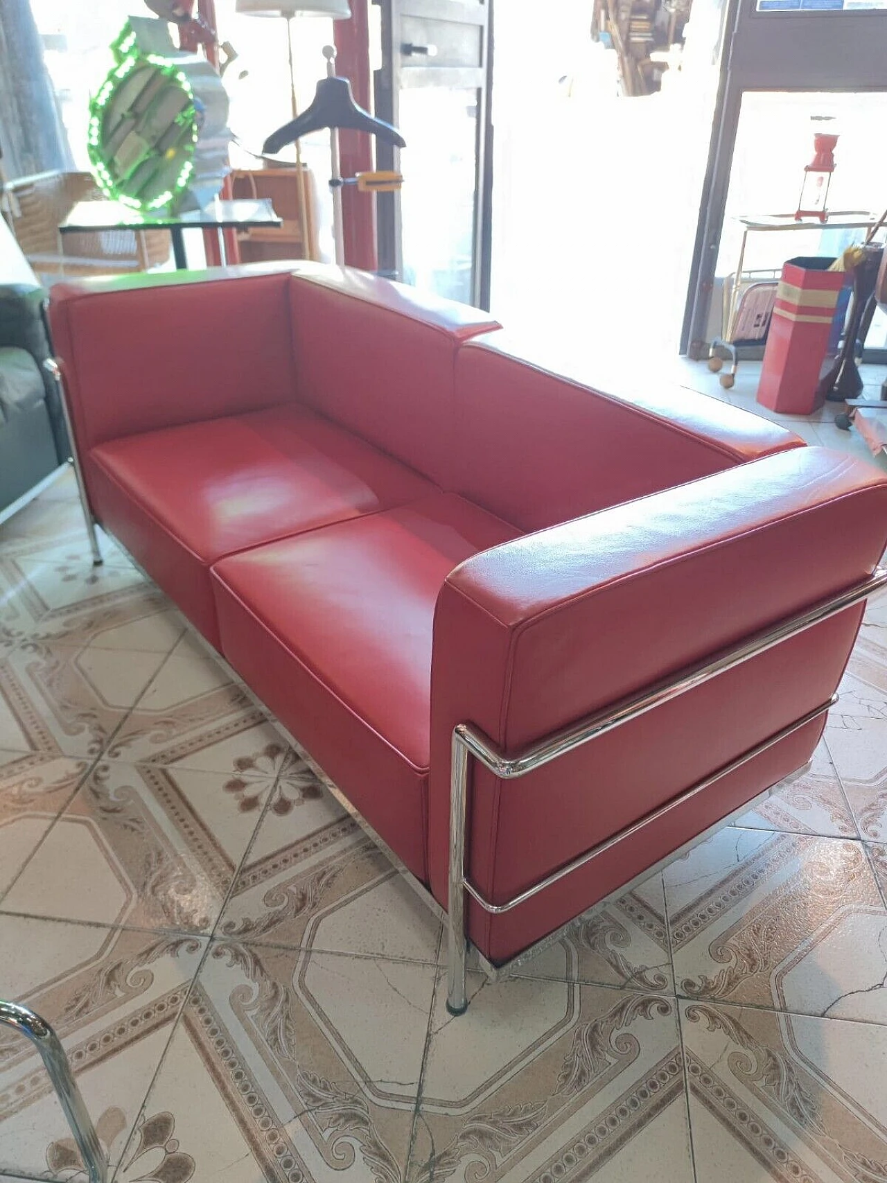 Red leather sofa in the LC3 style by Le Corbusier, 1980s 2