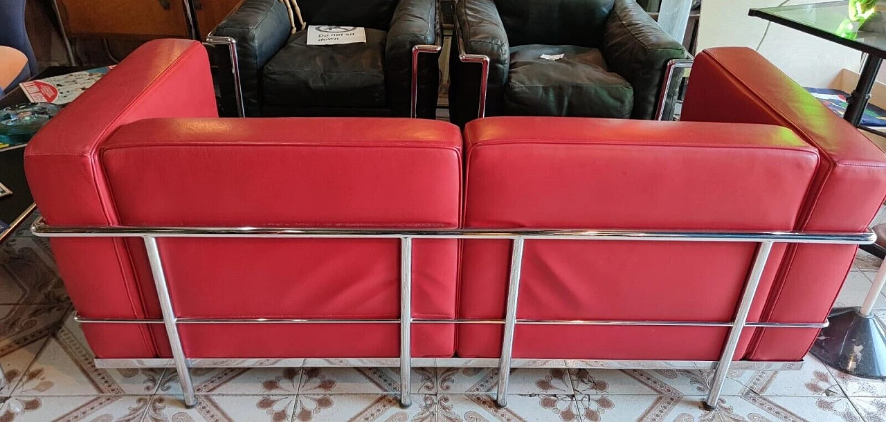 Red leather sofa in the LC3 style by Le Corbusier, 1980s 4