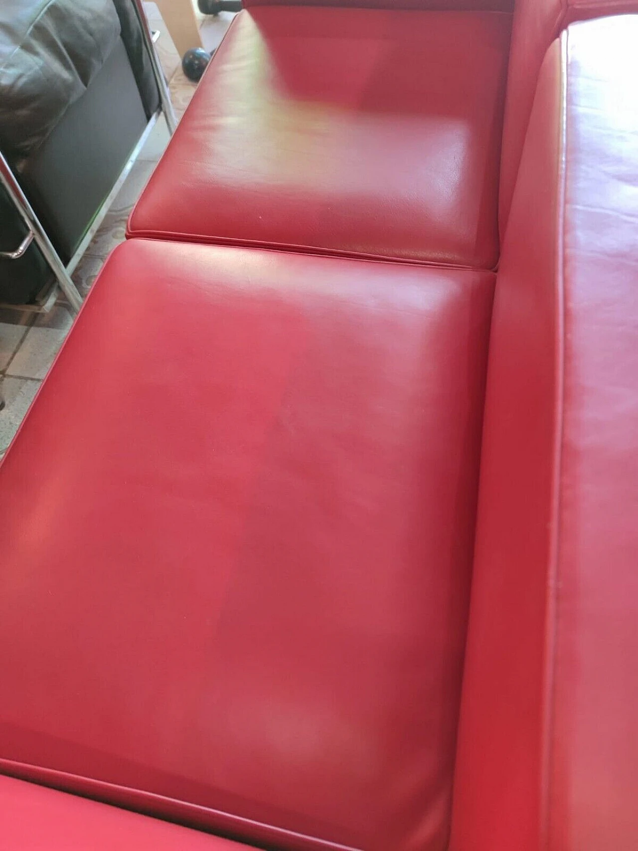 Red leather sofa in the LC3 style by Le Corbusier, 1980s 6