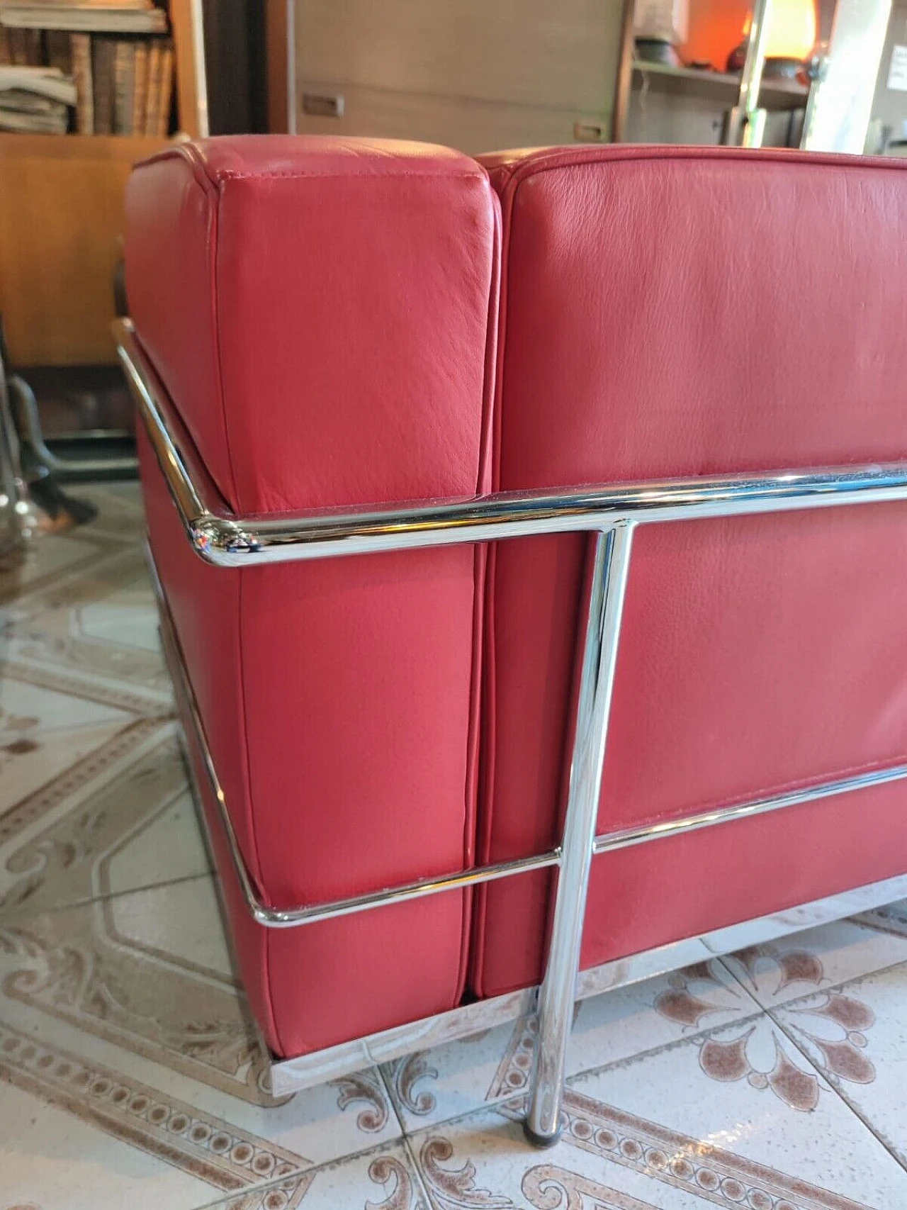 Red leather sofa in the LC3 style by Le Corbusier, 1980s 7